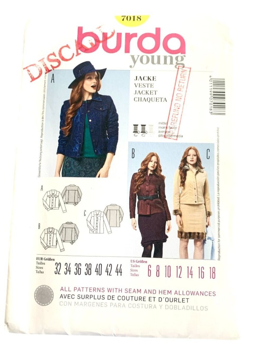Burda 7018 Pattern Misses Semi Fitted Jacket Women's Variation Size 6 8 10 12 14
